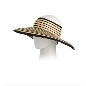 LULLA COLLECTION BY BINDYA Striped Wrap Visor Hat Raffia Hat Natural Black